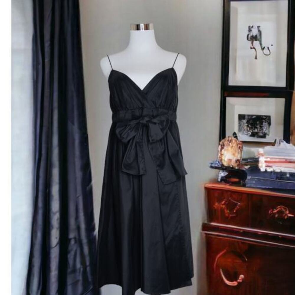 DIANE VON FURSTENBERG Faux Wrap Dress Midi‎ Size 6 Cotton Blend Black Sleeveless